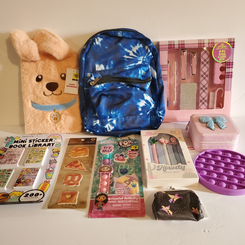 Girls Accessory and Stationery Gift Bundle With Tie-Dye Mini Backpack